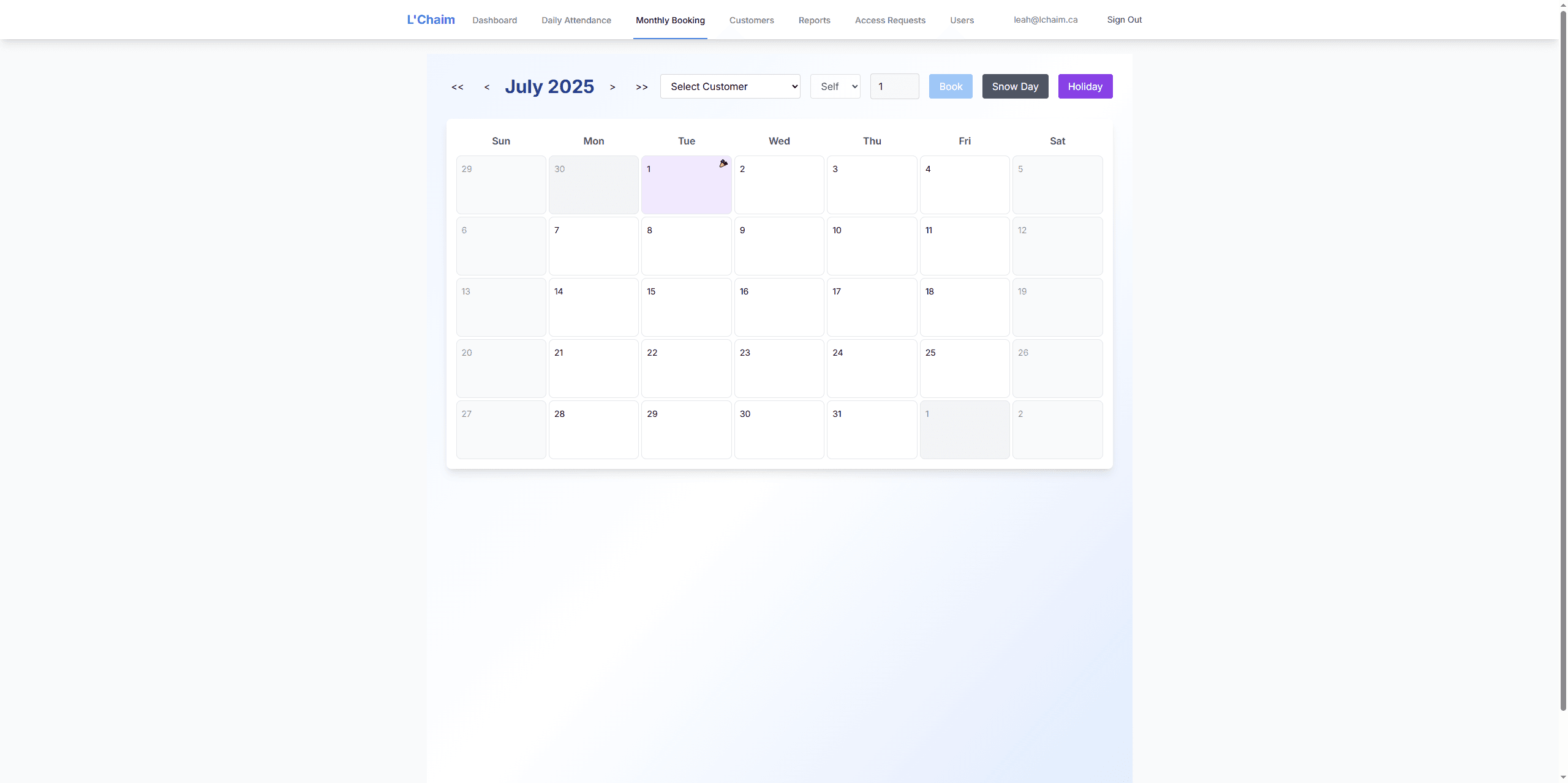Monthly booking